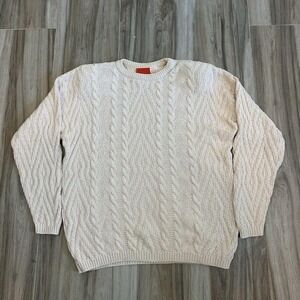 VTG Sweater M Cream Cotton Fisherman Pullover Cable Knit Crew‎ Chunky Oversized